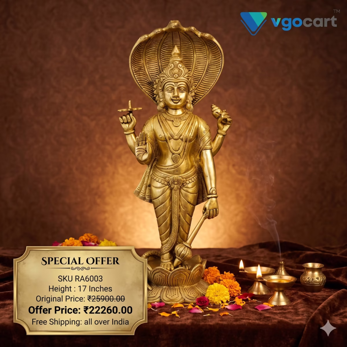Brass Maha Vishnu Idol 17 Inch for Home & Temple with Antique Finish
