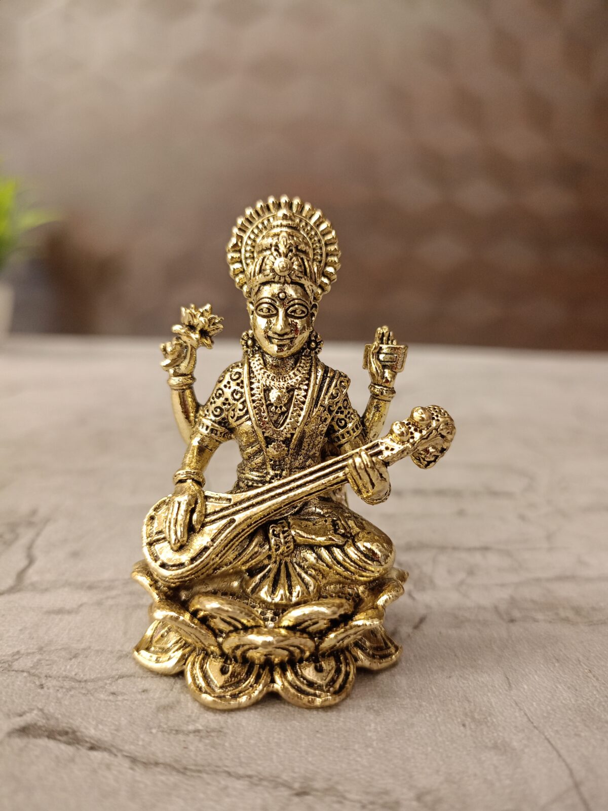 Buy Brass Fine Art Saraswathi Idol 2.5 Inch | Handcrafted Antique Finish Brass Murti